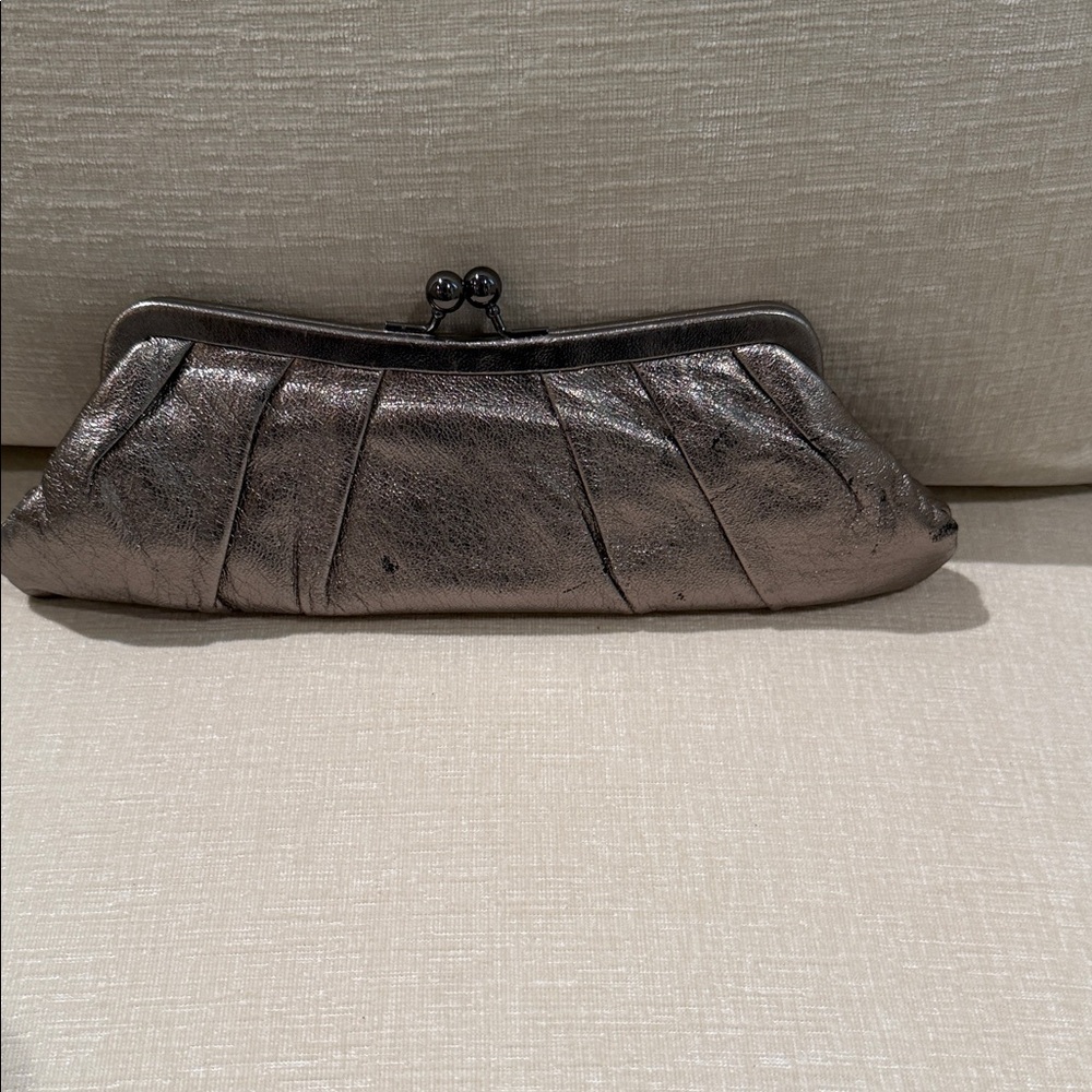 Talbots Metallic Pewter Pleated Kiss-Lock Clutch